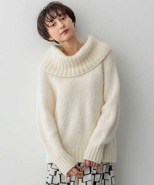 セール】 【洗える】エアリーベビーアルパカ ボリュームカラー ニット