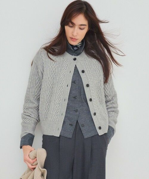 セール】 【洗える】カシミヤブレンド ケーブルニットカーディガン