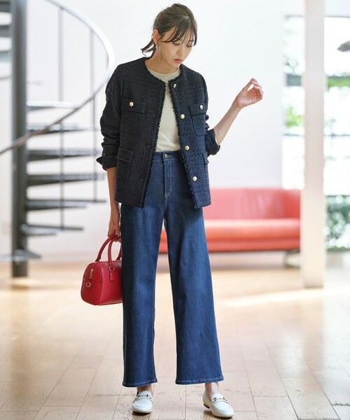 ツイードノーカラーミドル ジャケット （ノーカラージャケット）｜S