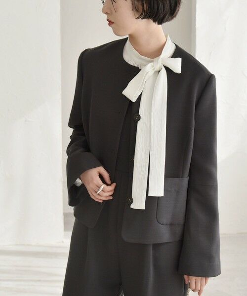 セール】 quaranciel:〈洗濯機可能〉ダブルクロス フレア ノーカラー