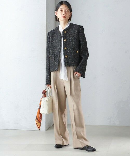 セール】 GIOLICA: ツイード ノーカラー ジャケット （ノーカラー