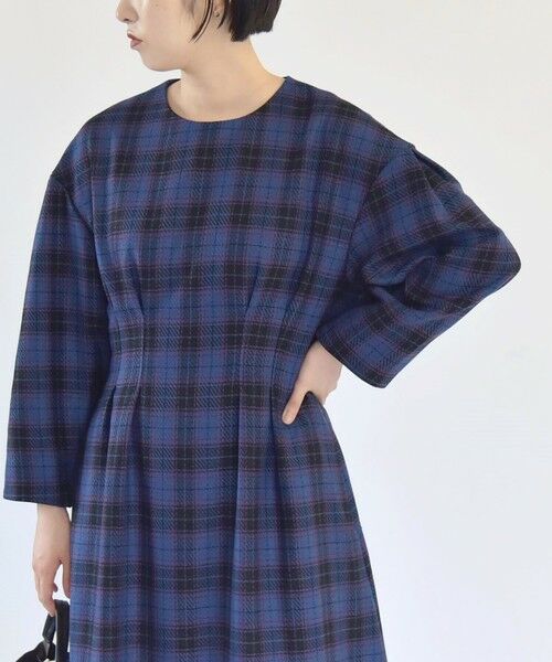 セール】 quaranciel:〈手洗い可能〉チェック シェイプ ワンピース