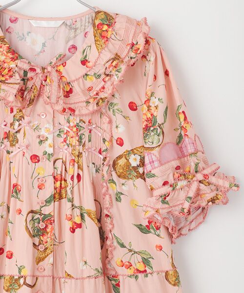 セール】 野ばらとチェリープリントパッチワークワンピース （ロング