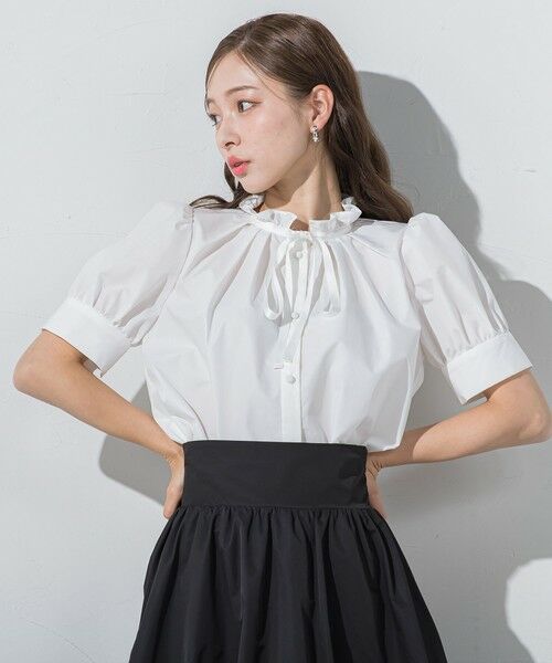 セール】 フリルネックリボンブラウス≪洗濯機で洗える≫ （シャツ
