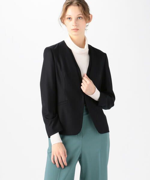セール】 ウールサキソニー ノーカラージャケット （ノーカラー