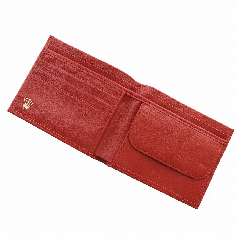 ロレックス ROLEX 財布 二つ折り レザー ロゴ 赤 レッド 0060.02.34