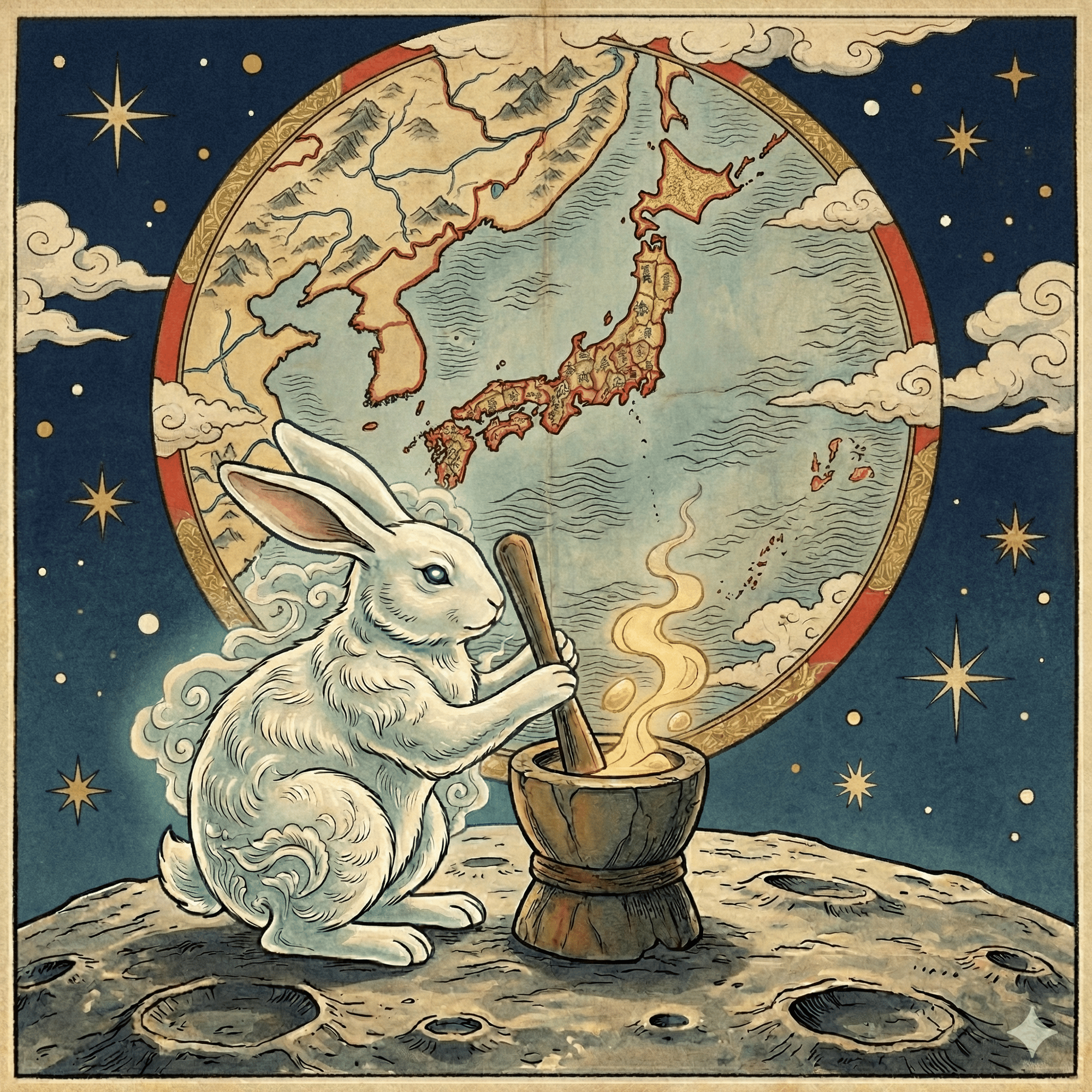 月の兎 伝統図像・餅搗きの月兎 - 妖怪図鑑 | YOKAI.JP