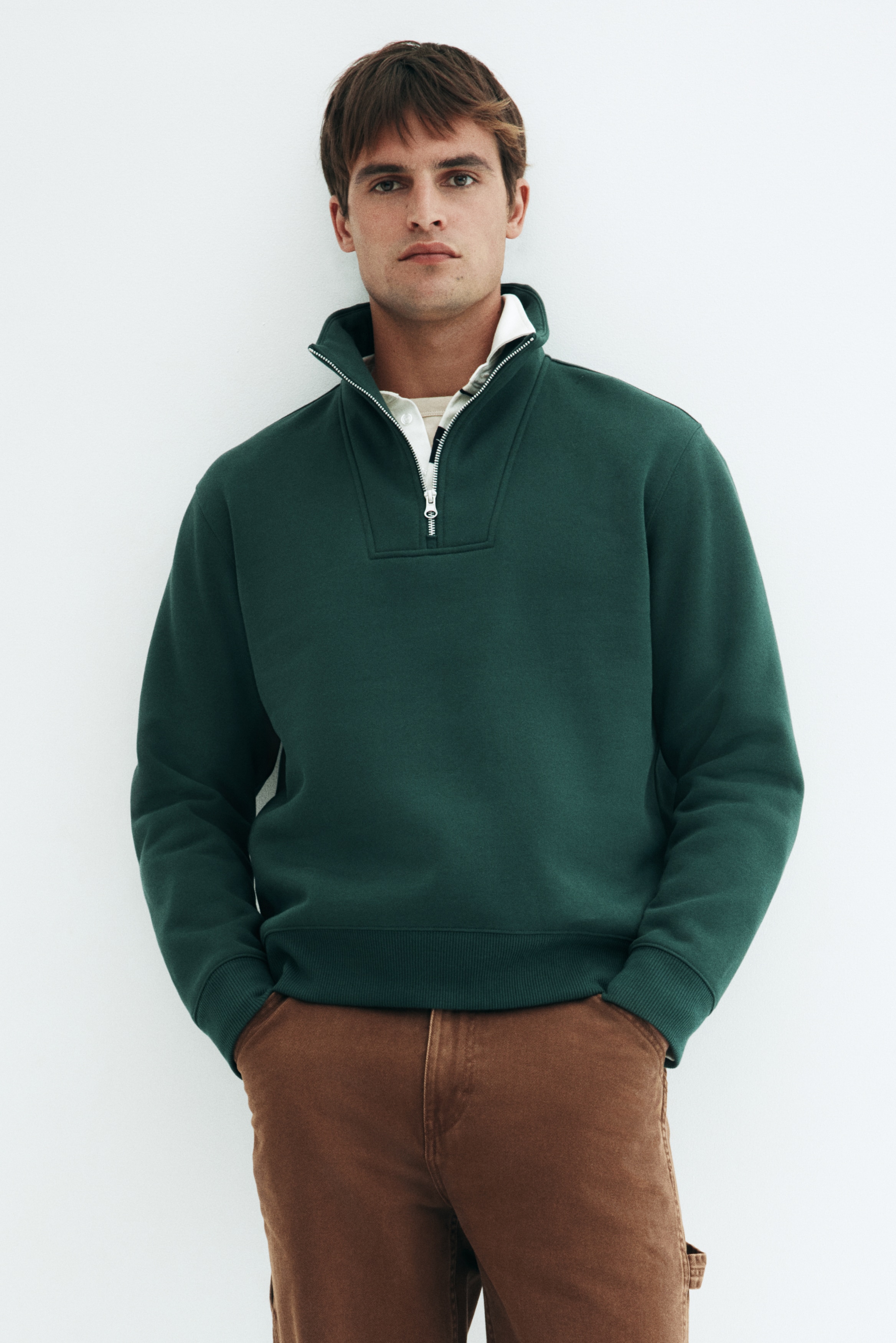 Regular Fit Half-Zip Sweatshirt - Dark forest green - Men | H&M US