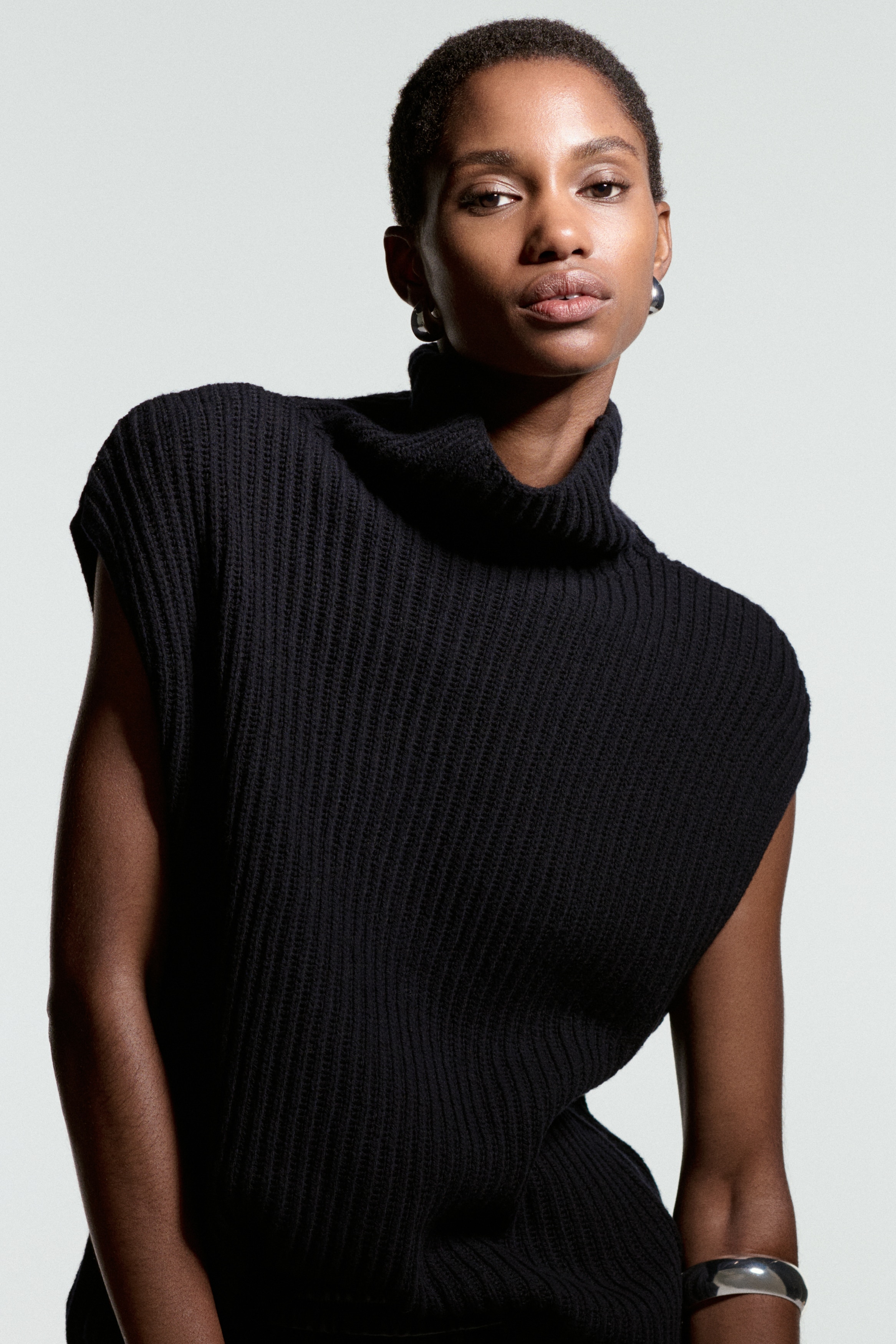 Wool-Blend Mock Turtleneck Sweater Vest - Black - Ladies | H&M US