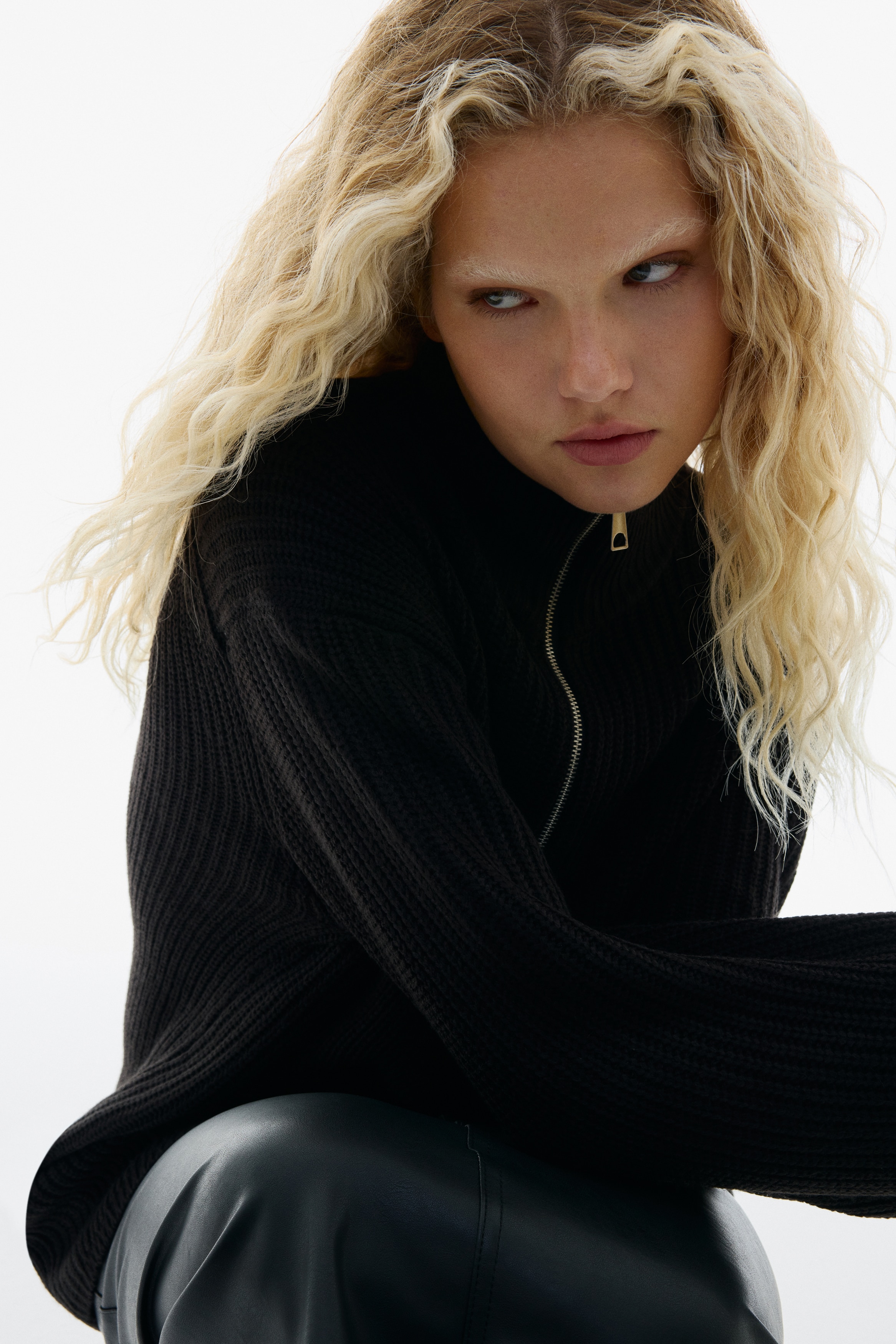 チャンキーニット ハーフジップセーター - ブラック - レディース | H&M JP