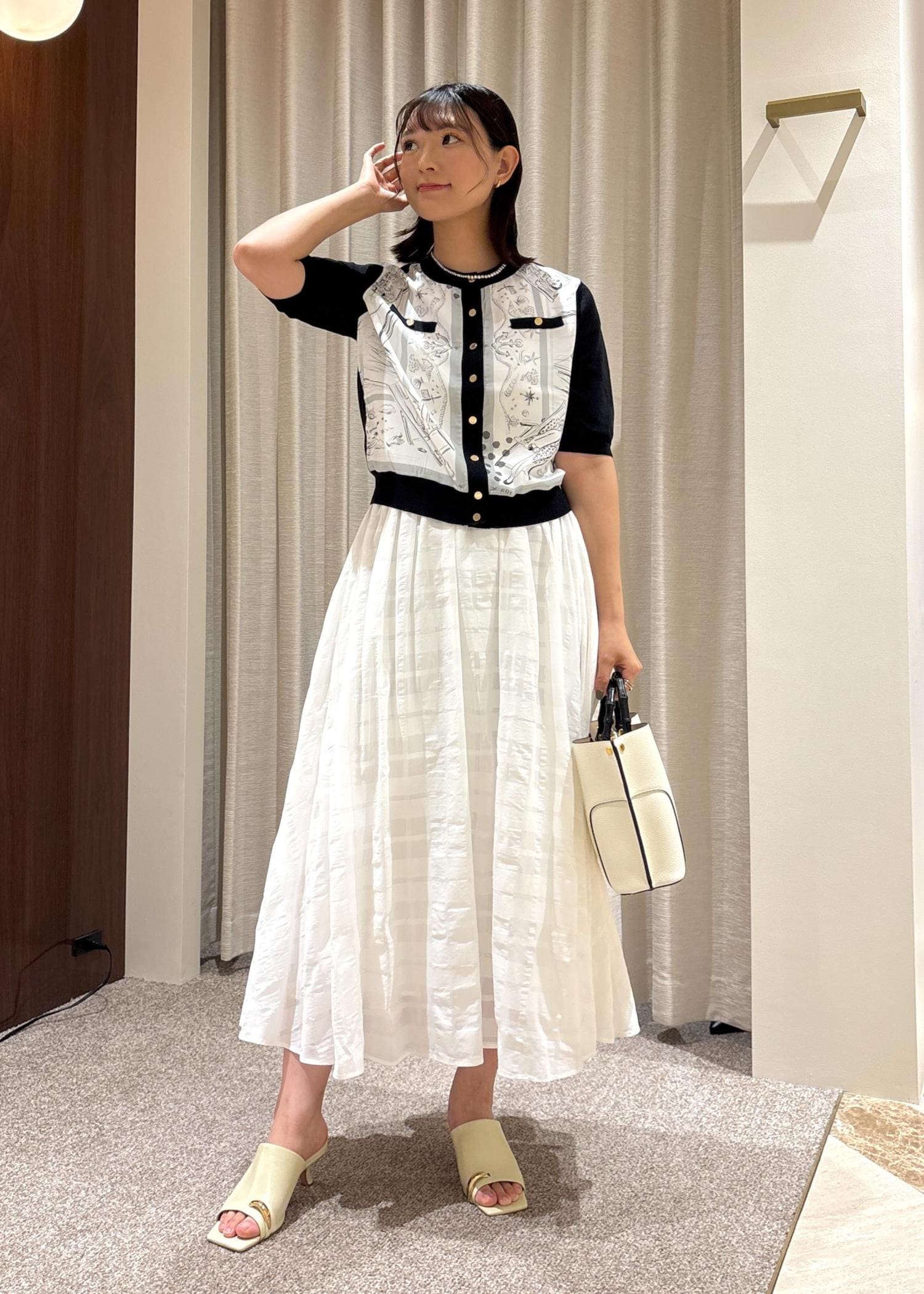 YUKO SAEKI for ROPE'・コラボ】スカーフ柄プリント カーディガン