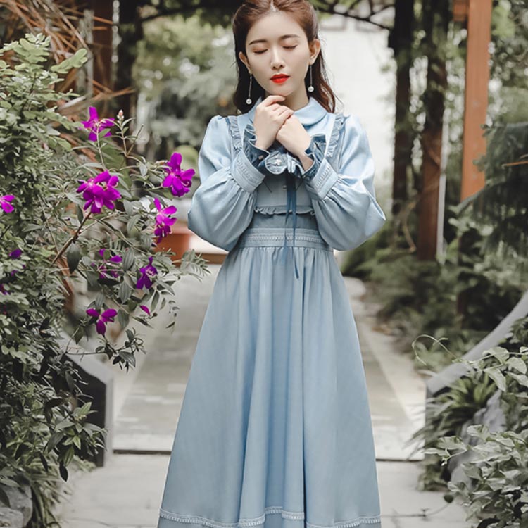 minana / ［花柄刺繍×丸襟］クラシックワンピース 民国風 ワンピース