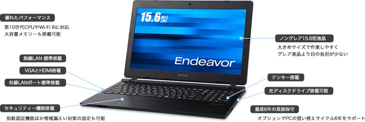 エプソンダイレクト Endeavor NJ4400E-2 15.6型 HDノートパソコン(Core