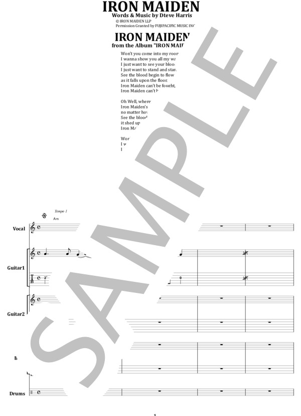 楽譜】アイアン・メイデン / 鋼鉄の処女 バンド・スコア 楽譜 / IRON