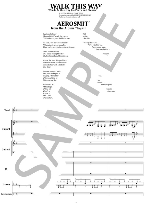 楽譜】AEROSMITH / WALK THIS WAY バンド・スコア from68 / Aerosmith