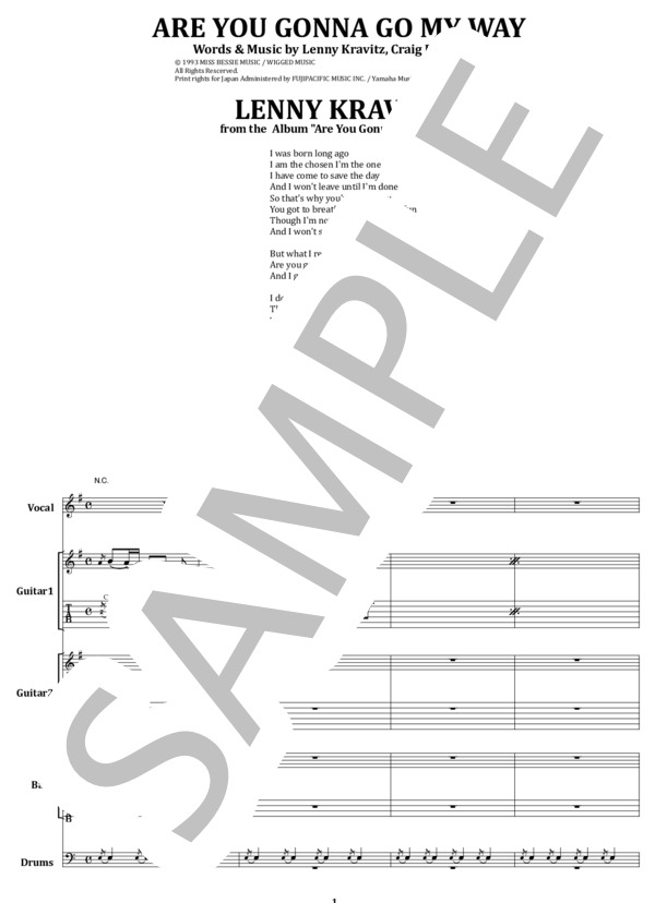 楽譜】LENNY KRAVITZ / 自由への疾走 バンド・スコア 楽譜 / ROSS