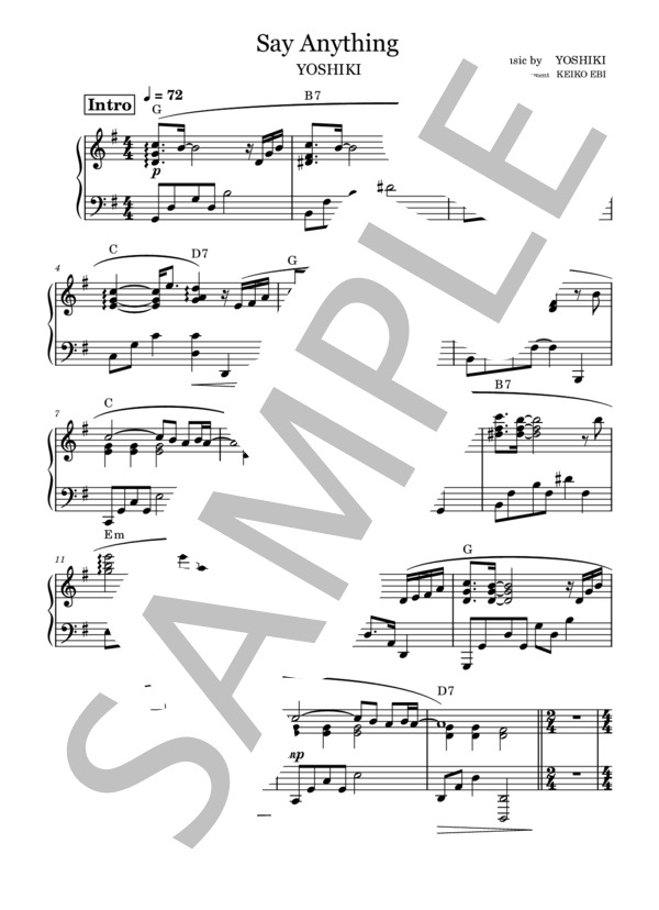 楽譜】Say Anything / YOSHIKI (ピアノソロ / 中〜上級) - Piascore