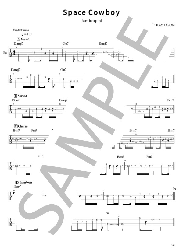 楽譜】Space Cowboy - demo version Tabのみ / ジャミロクワイ (エレキ