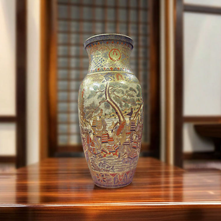 楽天市場】薩摩焼 金彩色絵 武者図 飾り壺 高さ約73cm 彩金 美術品 侍