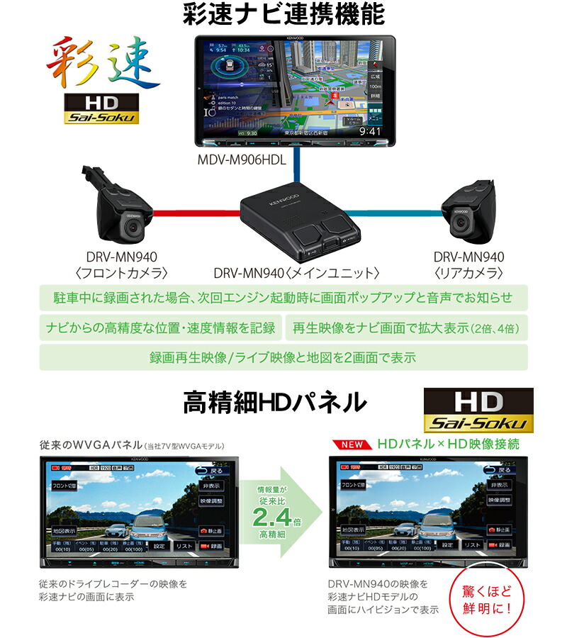 楽天市場】ケンウッド 前後2カメラ ドライブレコーダー DRV-MN940 彩速