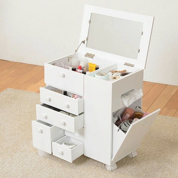 コスメワゴン【メーカー直送】 ホワイト たっぷり収納 キャスター付