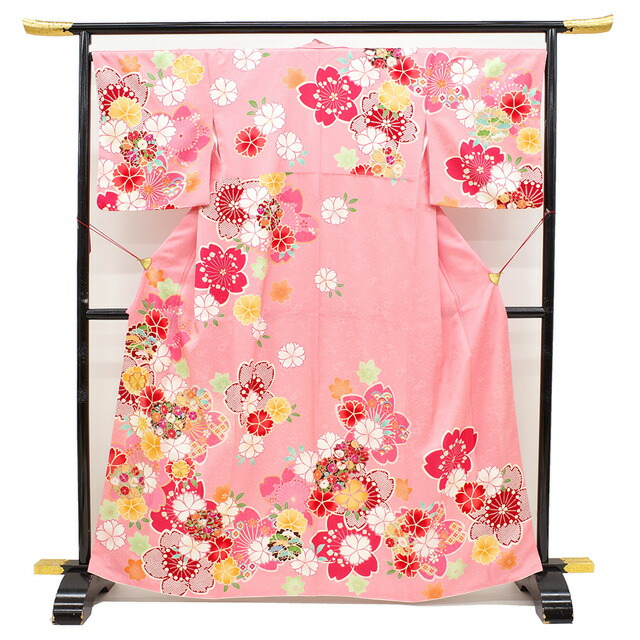 楽天市場】【新品】 訪問着 着物 正絹 袷 金駒刺繍 金彩加工 ピンク 桜