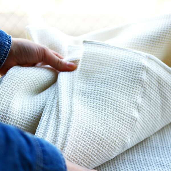 ブランケット／リネンコットンワッフルケット90×160（オフホワイト