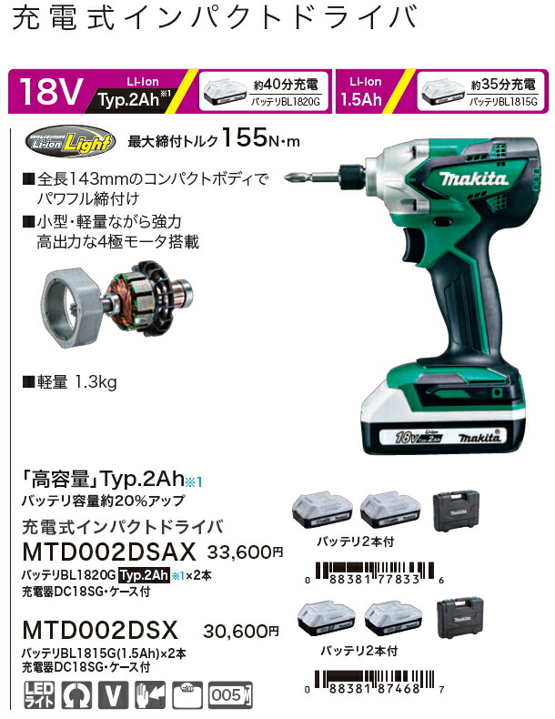 楽天市場】マキタ インパクトドライバー 18V充電式インパクト