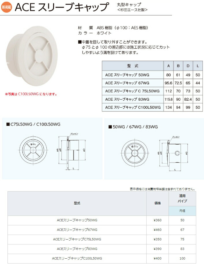 楽天市場】ユニックス ACEスリーブキャップ C75L50WG 樹脂製 丸型