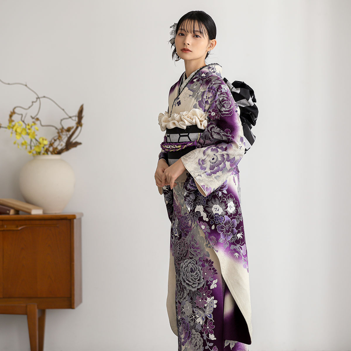 楽天市場】【成人式 振袖 レンタル】RS1435 正絹 白紫 輝く牡丹に蝶