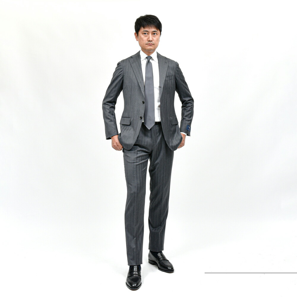 guji（グジ）ウールヘリンボーンストライプ3B1プリーツスーツ MADE BY