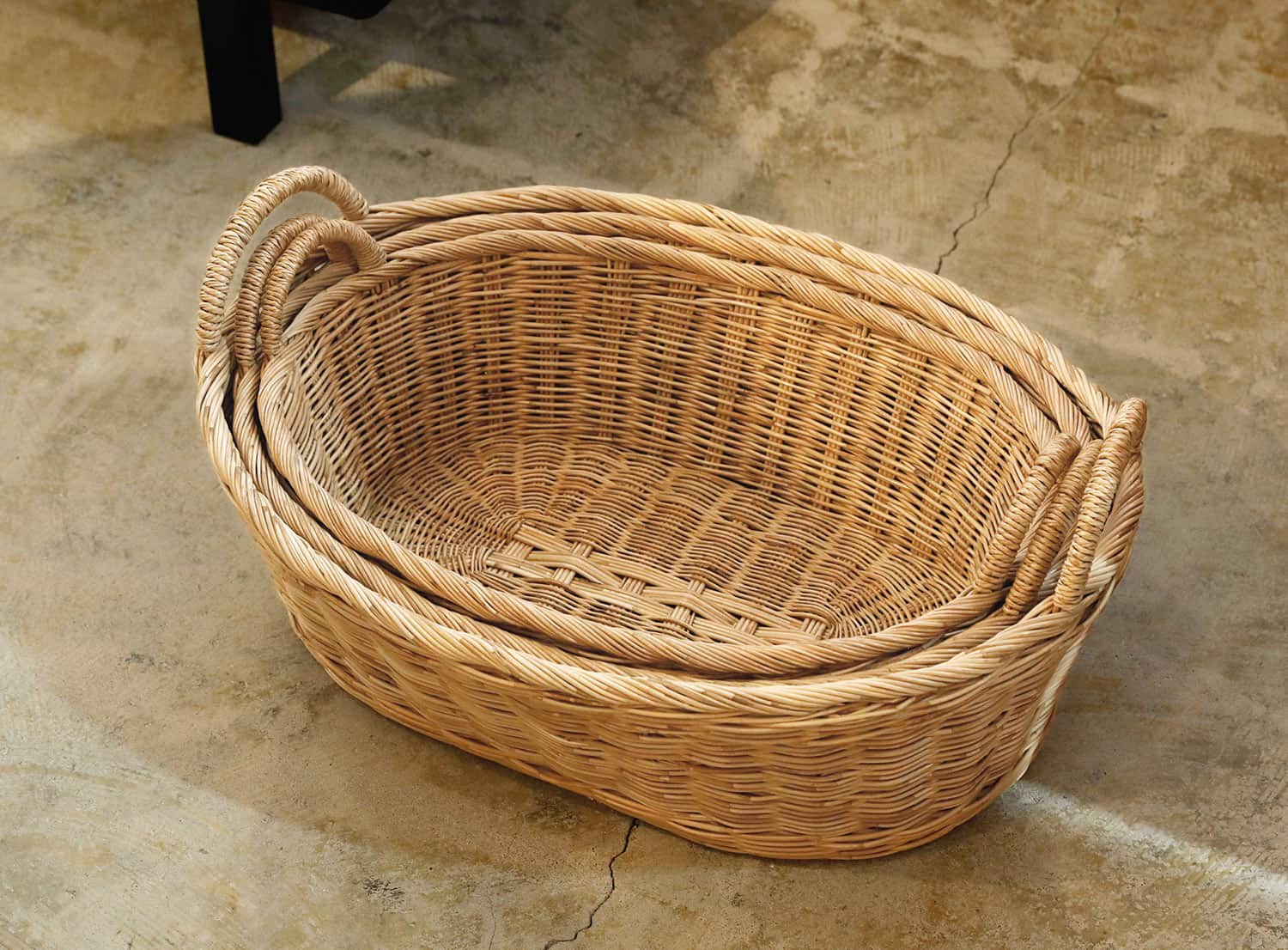 松野屋 | ラタン取手付楕円バスケットロータイプ L | HIGHTIDE