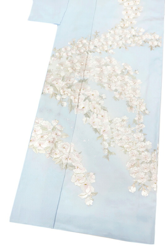 楽天市場】訪問着 手刺繍 正絹 水色 白 金糸 桜の木 未仕立て 反物 仮