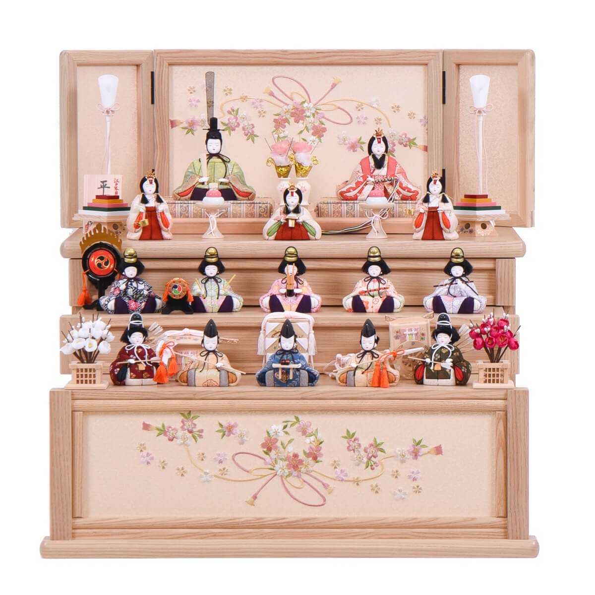 楽天市場】雛人形 木目込み 木村一秀 収納飾り 三段 十五人飾り 15人