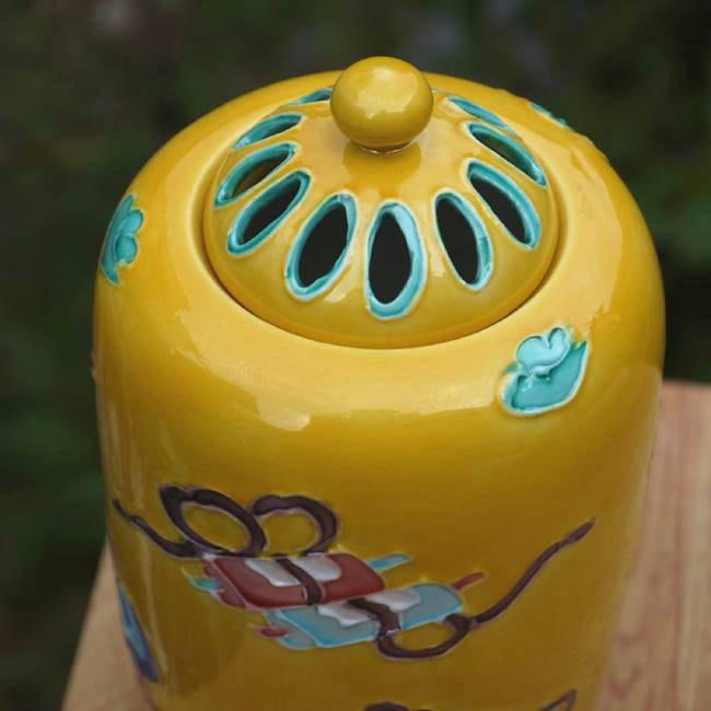 黄交趾宝尽長香炉 洸春 - 京焼清水焼 松韻堂