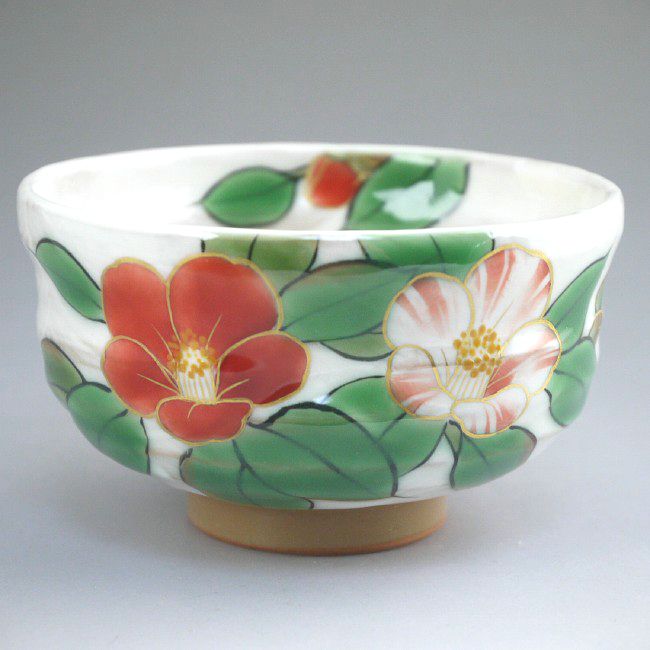 白掛彩草花お茶呑茶碗 陶あん 椿単品 - 京焼清水焼 松韻堂