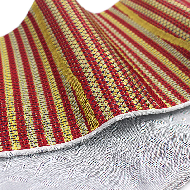 半幅帯 赤 織柄 グレー 七宝風 レディース ポリエステル100％ 長さ