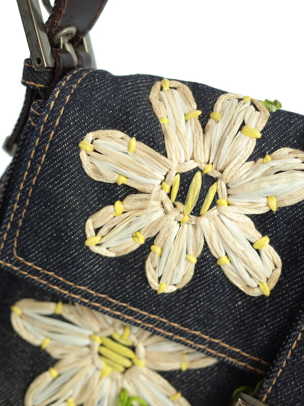 FENDI】【花柄】【刺繍】フェンディ『フラワーデニム バケットバッグ