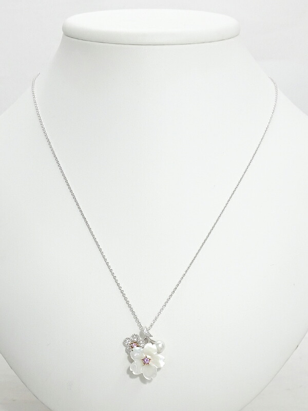 MIKIMOTO】ミキモト『K18WG パール シェル サファイア ダイヤモンド 桜