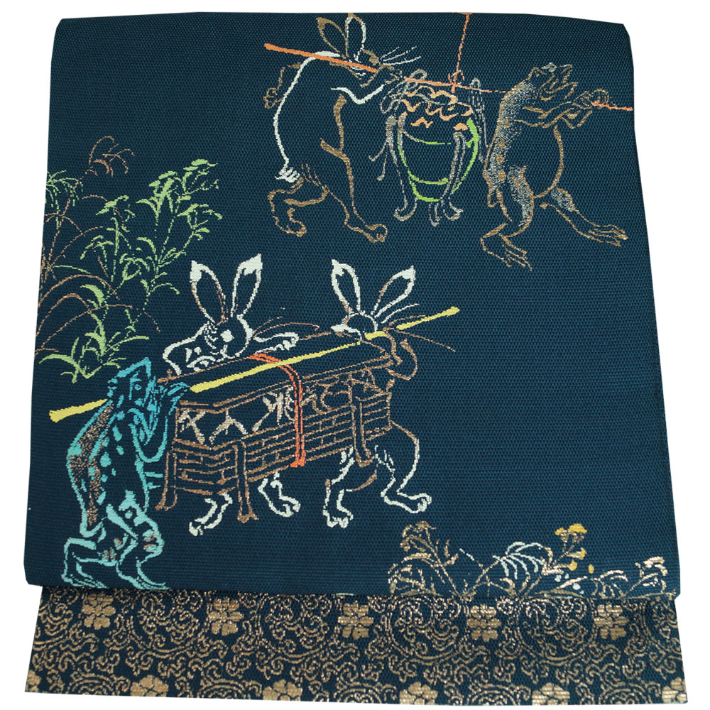 初代 龍村平蔵製 稀少な夏物】 袋帯 夏物 紗 鳥羽絵華燭 鳥獣戯画模様