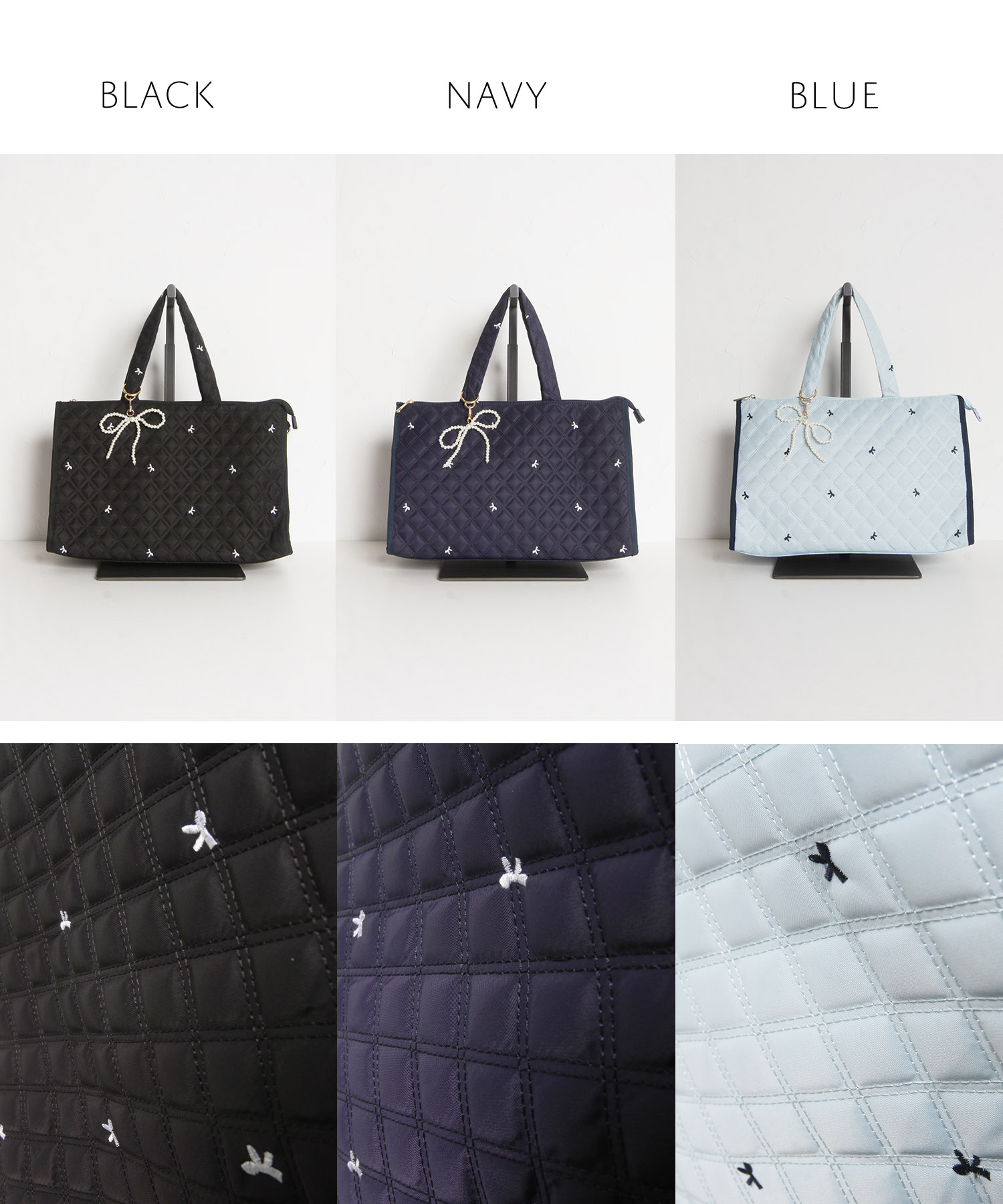 2WAYショルダー＆パールリボンチャーム付きリボン刺繍キルティング