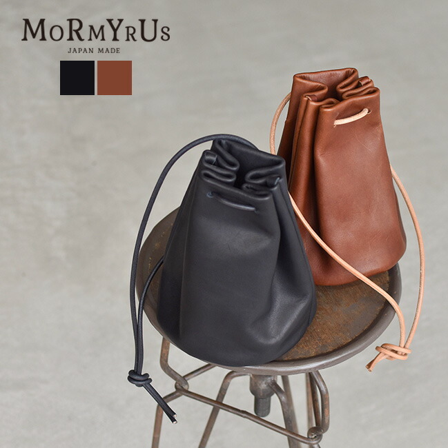 M077]MORMYRUS(モルミルス)巾着型 レザー スクエアバッグ 革