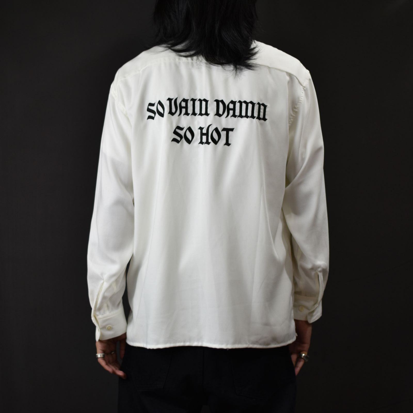 CALEE - EMBROIDERY OPEN COLLAR L/S SH (WHITE) / オープンカラー