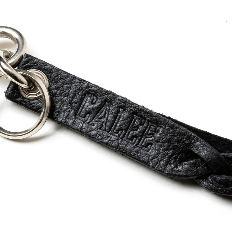 CALEE - STUDS & KNITTING LEATHER LONG KEY RING ＜TYPE B＞ (BLACK