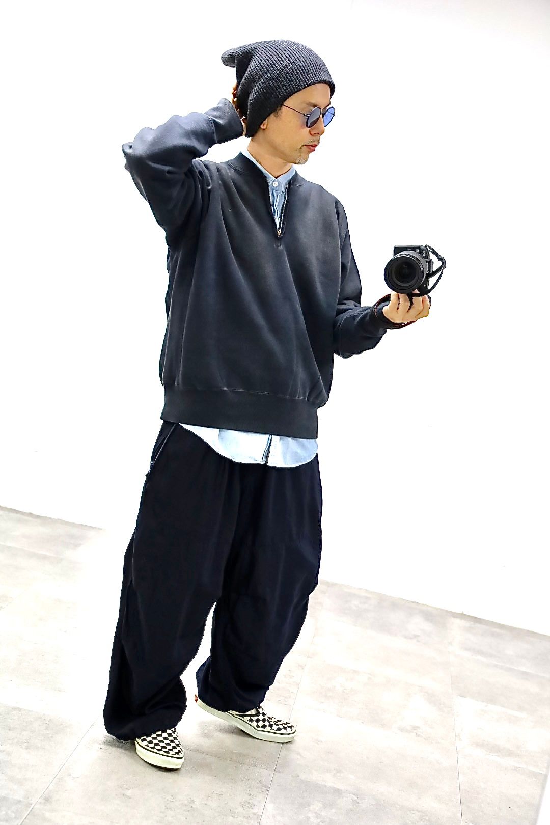 A.PRESSE Vintage Half Zip Rib Collar Sweatshirt