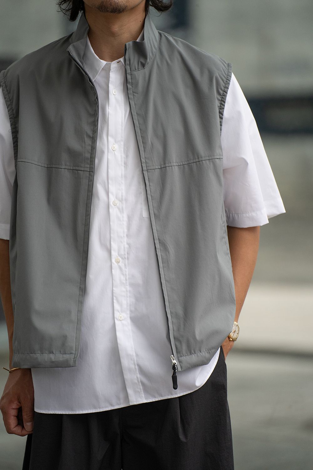 STILL BY HAND - 【ラスト1点】【24SS】綿×ポリエステルスタンドカラー