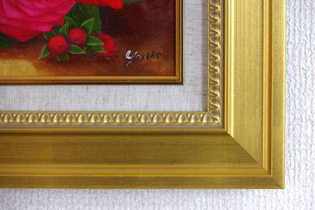 バラの絵・志村好子「薔薇」F4・油彩・【送料無料】