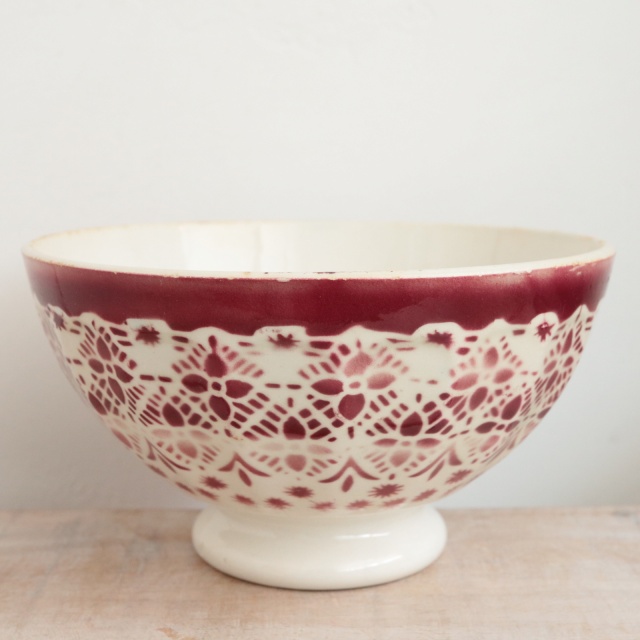 アンティーク カフェオレボウル モロッコ レース ワインレッド