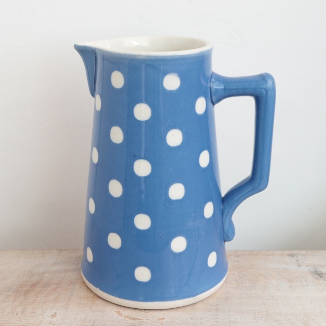 アンティークピッチャー ブルー水玉 水差し フランス サルグミンヌ製