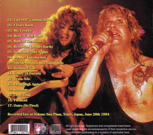 ゴ*ン様 Ozzy Osbourneオジーオズボーン 1984年U.S.ツアーテ Ozzy